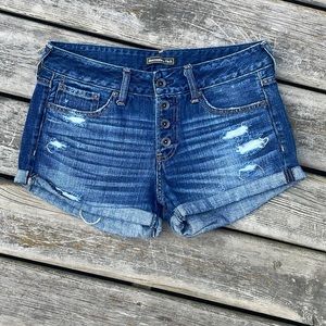 Abercrombie & Fitch Distressed Button Fly Denim Jean Shorts